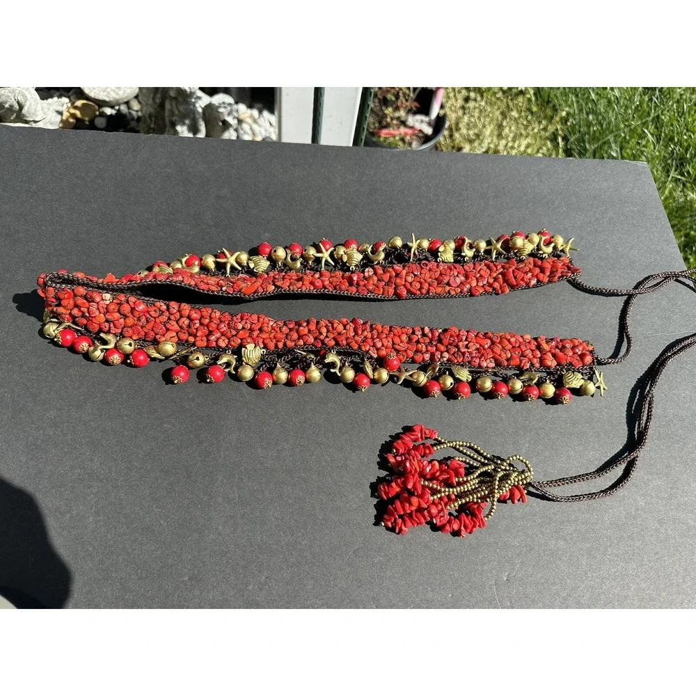 New Lady Red Corals beads‎ Handmade rare unique style Waist Belt